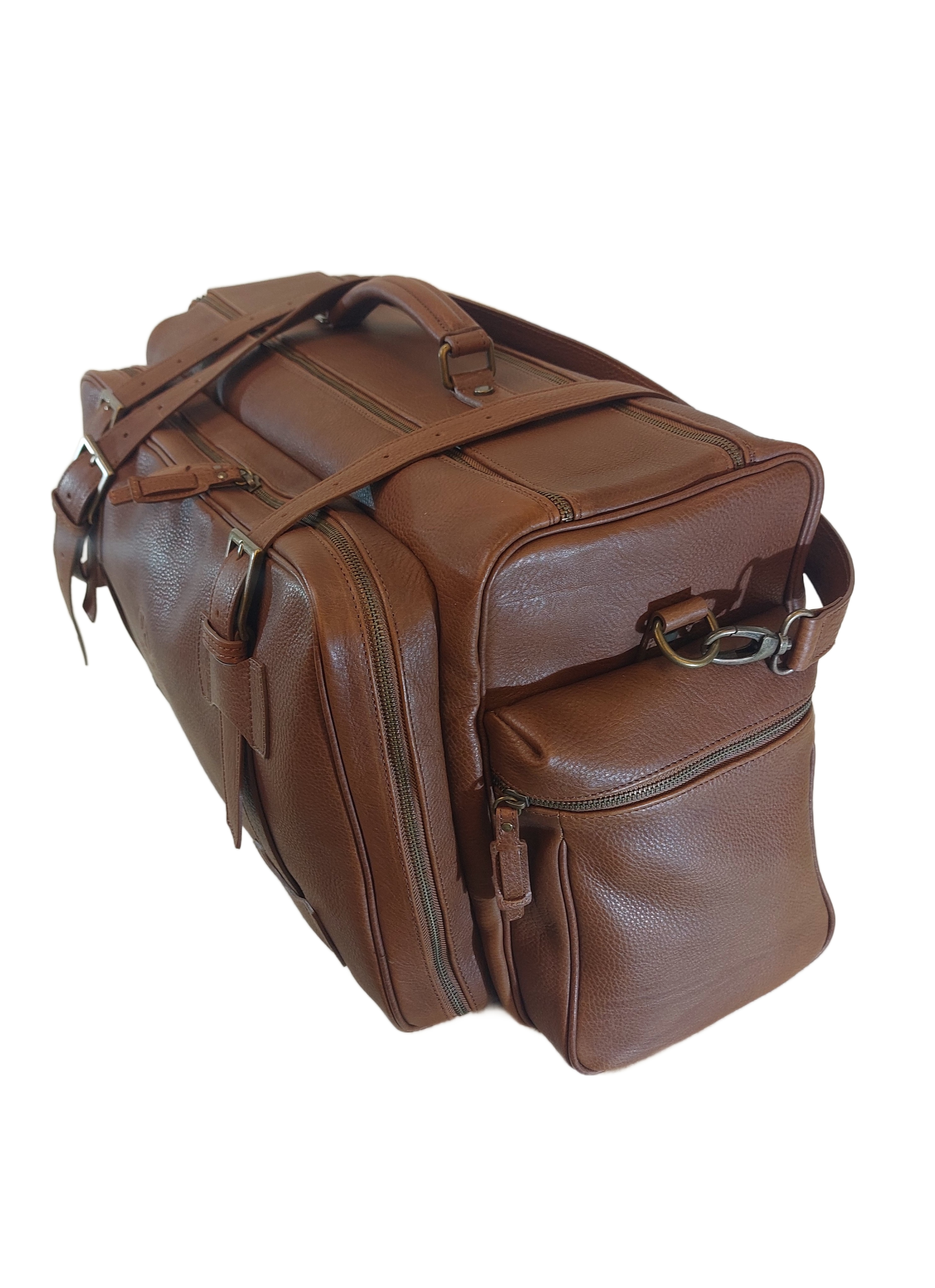 Detailaufnahme einer handgefertigten Reisetasche